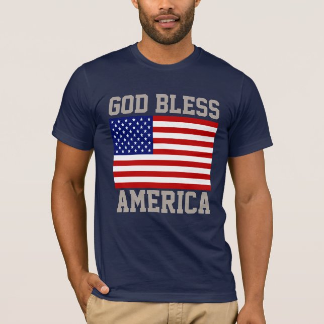 Camiseta T-Shirt Deus abençoe Americano de Bandeira Patriót (Frente)