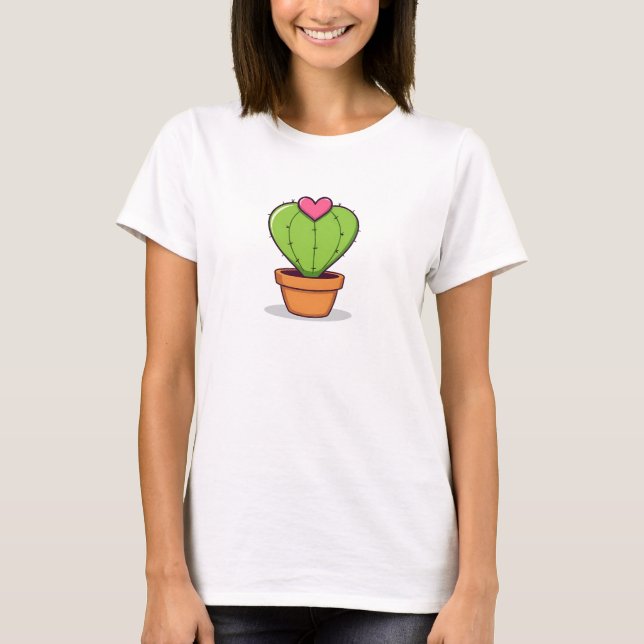 Camiseta T-Shirt Dia de os namorados Cute Engraçado Cactus (Frente)