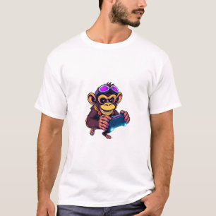 Camiseta T-Shirt Diversão De Macaco De Pixel Gamer