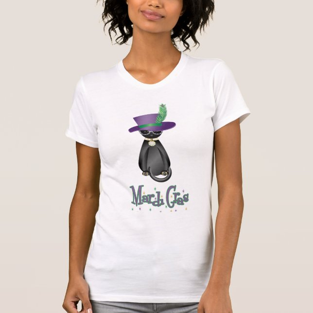 Camiseta T-shirt divertida da Mardi Gras Cat para mulheres (Frente)