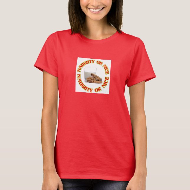Camiseta T-shirt divertida Red Naughty ou Nice e Cookies (Frente)