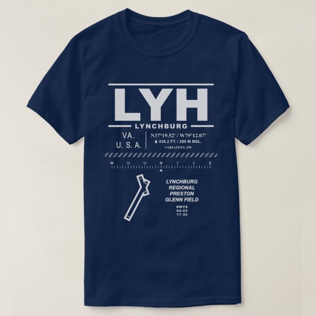 Camiseta T-Shirt do Aeroporto Regional de Lynchburg (Frente do Design)