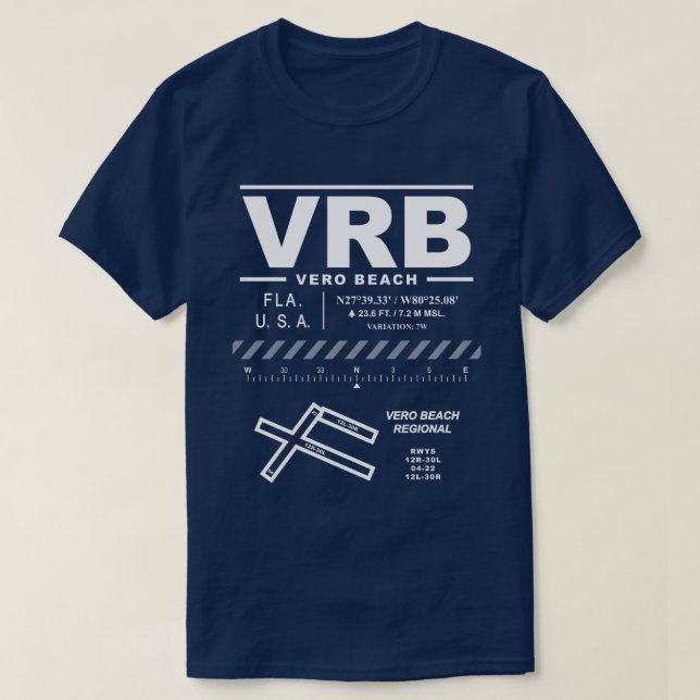 Camiseta T-Shirt do Aeroporto Regional de Vero Beach (VRB) (Frente do Design)