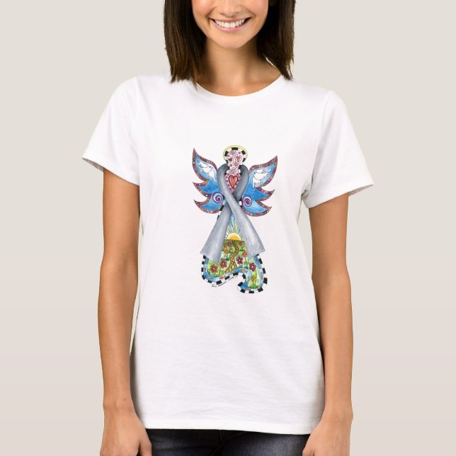 Camiseta T-shirt do anjo da fita do cancro cerebral (Frente)
