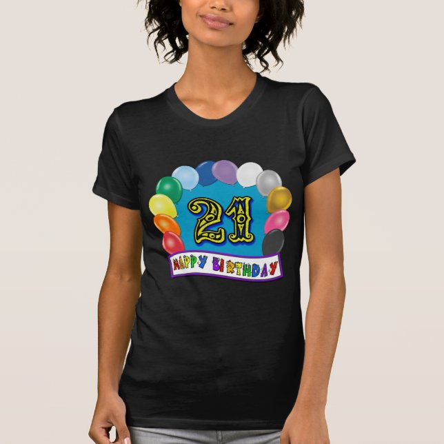 Camiseta T-shirt do arco do balão do aniversário de 21 anos (Frente)