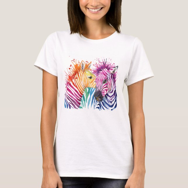 Camiseta T-shirt do arco-íris da zebra (Frente)