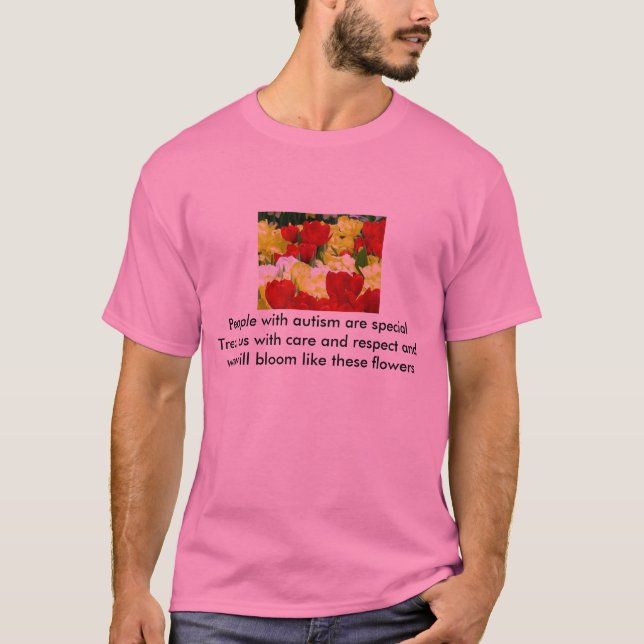 Camiseta T-shirt do autismo, flores (Frente)