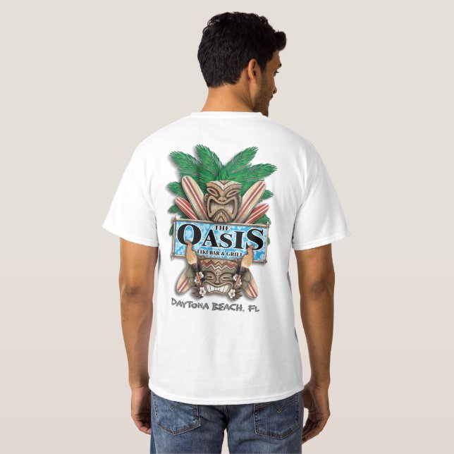 Camiseta T-shirt do bar e grill de Tiki dos oásis (branco) (Parte Traseira Completa)