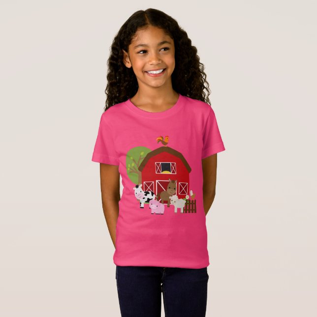 Camiseta T-shirt do Barnyard da fazenda das meninas (Frente Completa)