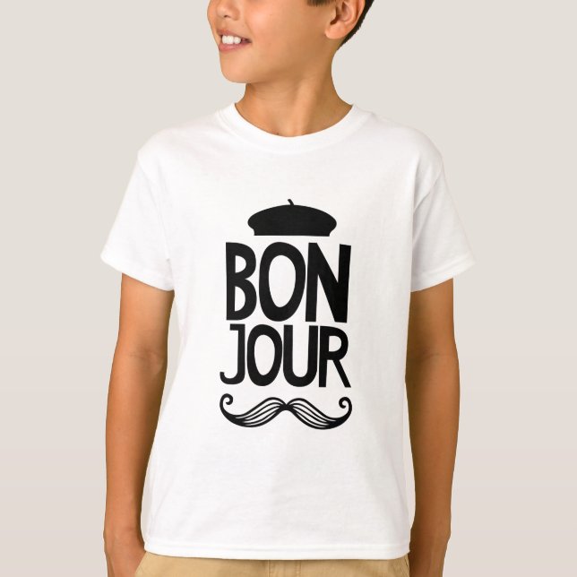 Camiseta T-shirt do bigode de Bonjour do francês (Frente)