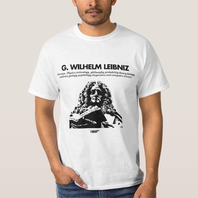 Camiseta T-shirt do branco de G. Whilelm Leibniz (Frente)
