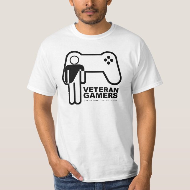 Camiseta T-shirt do branco de VeteranGamers (Frente)