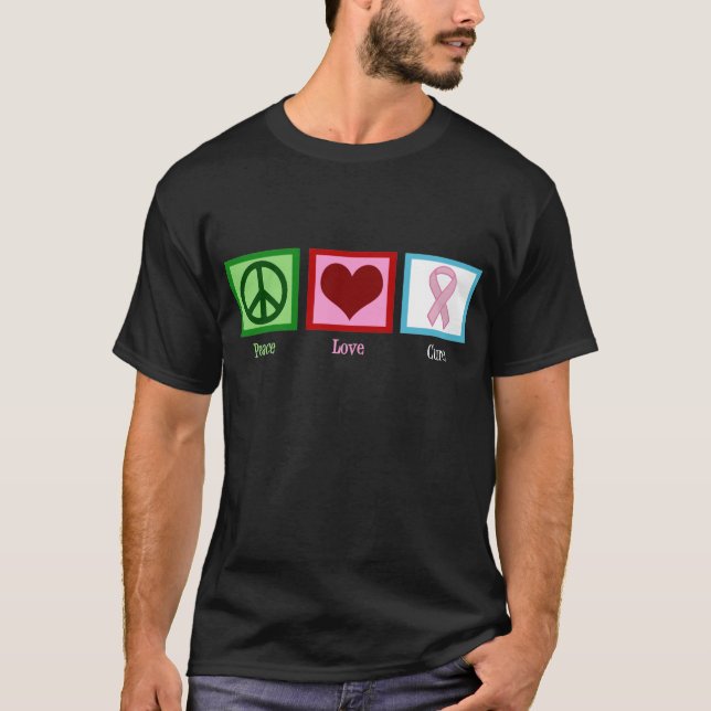 Camiseta T-shirt do cancro da mama da cura do amor da paz (Frente)