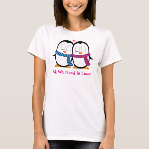 Camiseta T-shirt do Casal Pinguim Bonito com texto personal