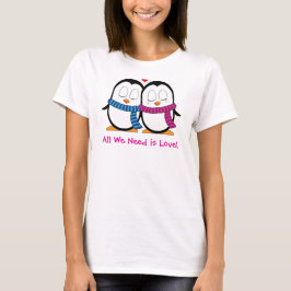Camiseta T-shirt do Casal Pinguim-Cute com texto personaliz