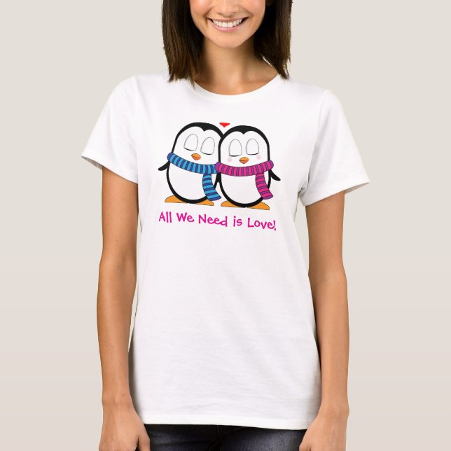 Camiseta T-shirt do Casal Pinguim-Cute com texto personaliz (Frente)