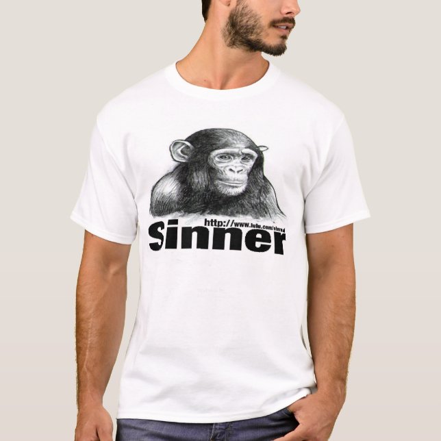 Camiseta T-shirt do chimpanzé do pecador - por Brett Keane (Frente)