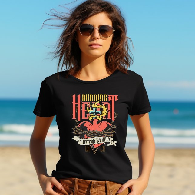Camiseta T-Shirt do Coração em Chamas (Criador carregado)