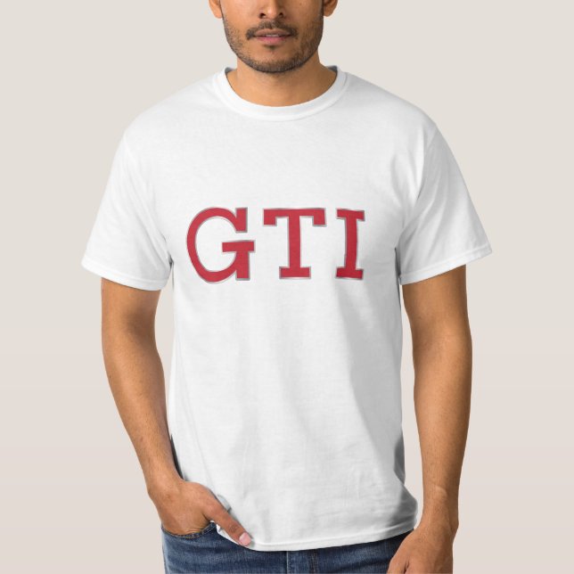 Camiseta T-shirt do crachá de VDUB GTI (vermelho - prata) (Frente)