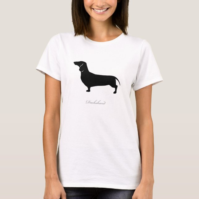 Camiseta T-shirt do Dachshund (versão lisa preta 1) (Frente)