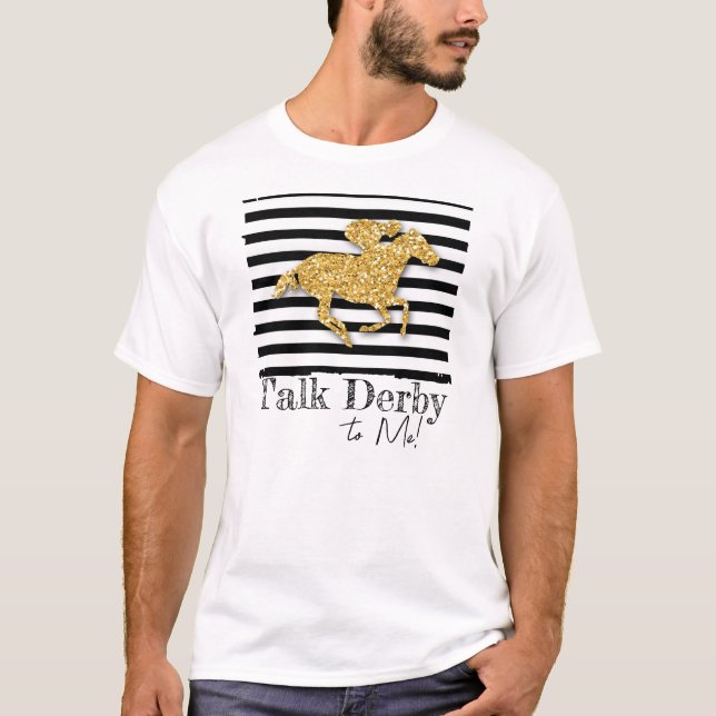 Camiseta T-Shirt do Dia de Cavalo de Corrida Dourado (Frente)