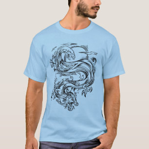Camiseta T-shirt do estilo do esboço do dragão de água