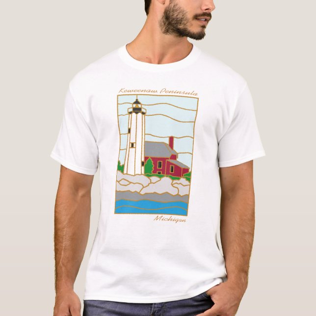 Camiseta T-shirt do farol da península de Keweenaw (Frente)