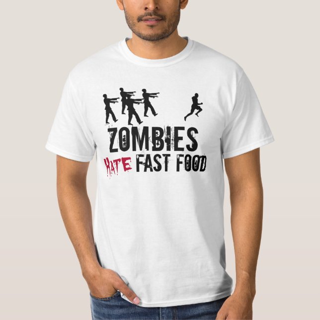 Camiseta T-shirt do fast food do ódio dos zombis dos homens (Frente)