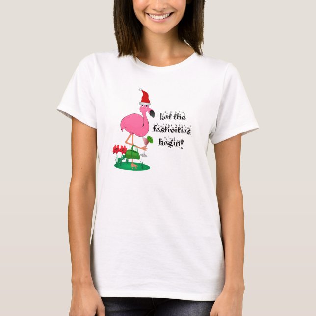 Camiseta T-shirt do flamingo do Natal (Frente)