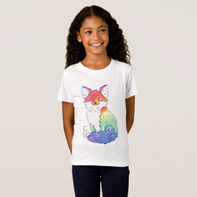 Camiseta T-shirt do Fox do arco-íris das meninas (Frente Completa)