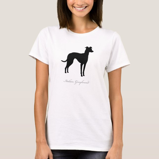 Camiseta T-shirt do galgo italiano (silhueta preta) (Frente)