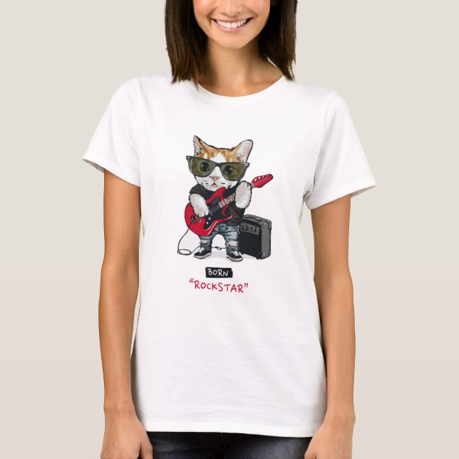 Camiseta T-Shirt do gatinho Rockstar (Frente)