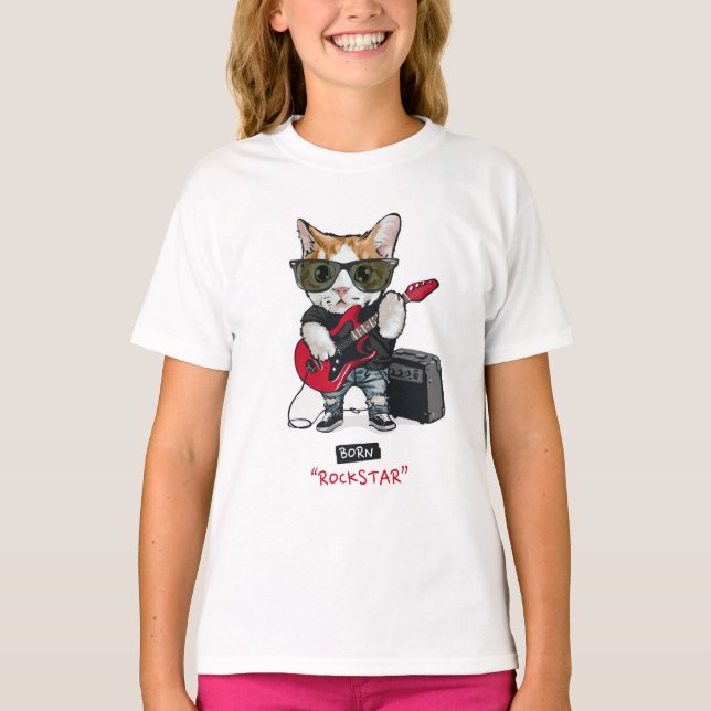 Camiseta T-Shirt do gatinho Rockstar (Frente)