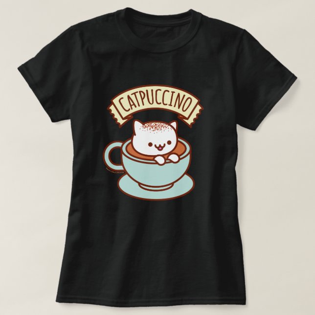 Camiseta T-shirt do gato das mulheres - "CATPUCCINO " (Frente do Design)