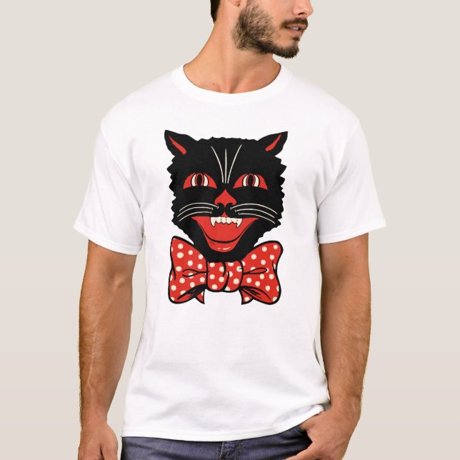 Camiseta T-shirt do gato preto do vintage (Frente)