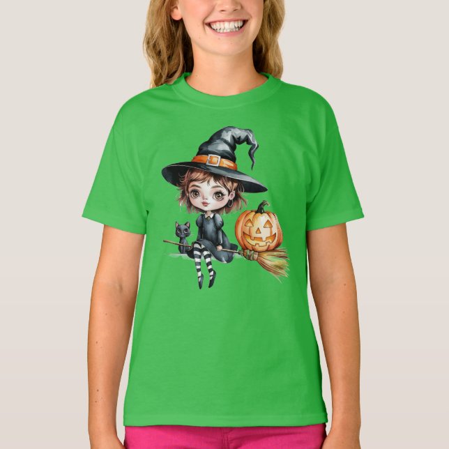 Camiseta T-shirt do Halloween Magic Trick ou do Treat Kids (Frente)