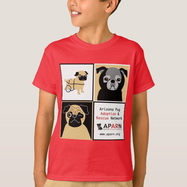 Camiseta T-shirt do Hanes dos miúdos dos Pugs do salvamento (Frente)