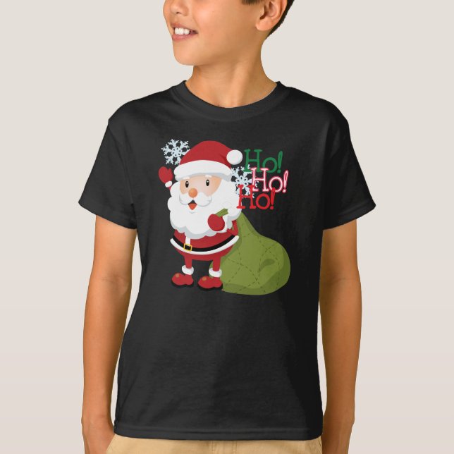 Camiseta T-shirt do Ho-Ho-Feriado do papai noel para miúdos (Frente)