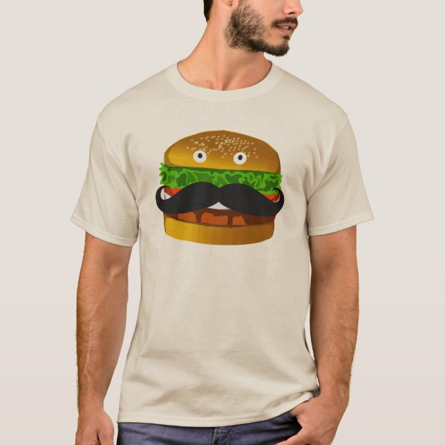 Camiseta T-shirt do homem do hamburguer do bigode (Frente)