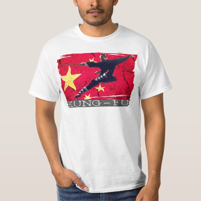 Camiseta T-shirt do ícone de Kung Fu (bandeira chinesa) (Frente)