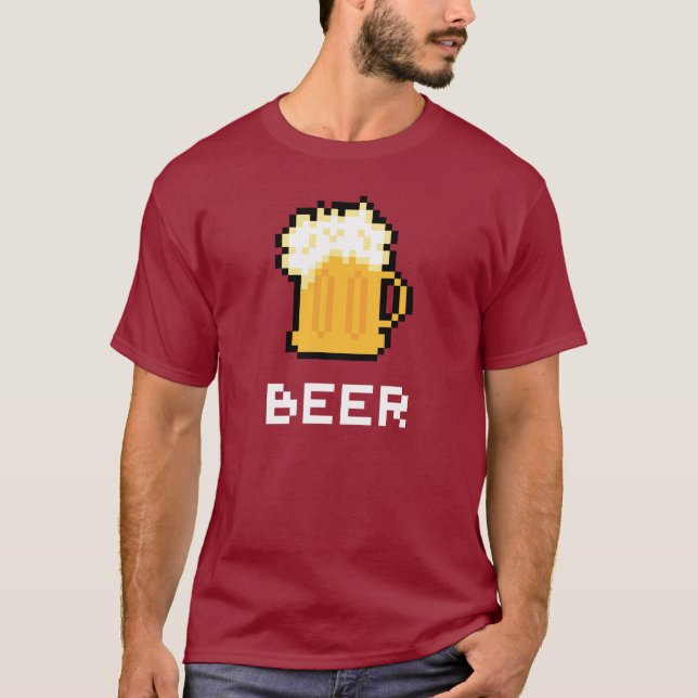 Camiseta T-shirt do ícone do pixel da cerveja (Frente)