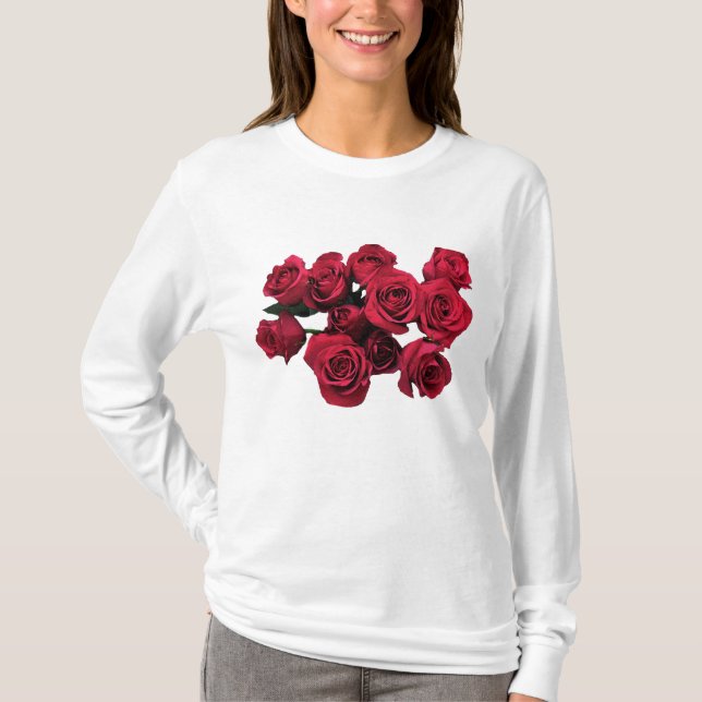 Camiseta T-shirt do jardim de flores da rosa vermelha (Frente)