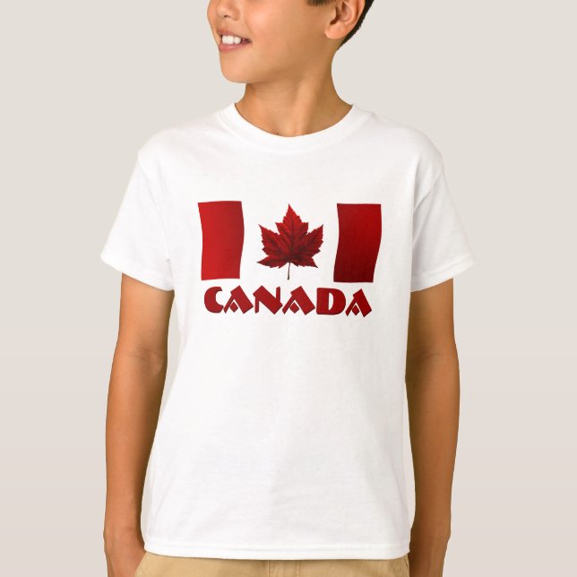 Camiseta T-Shirt do Kid's Canada Flag Ringer Maple Leaf Kid (Frente)