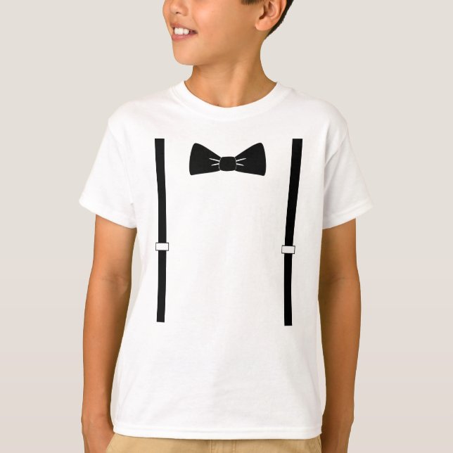 Camiseta T-shirt do laço e do menino dos suspenders (Frente)