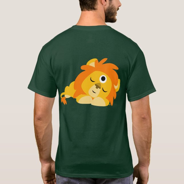 Camiseta T-shirt do leão de animação bonito e atento (verso (Verso)