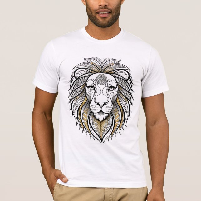 Camiseta T-Shirt do Leão Geométrico | Mandala Lion King T-s (Frente)