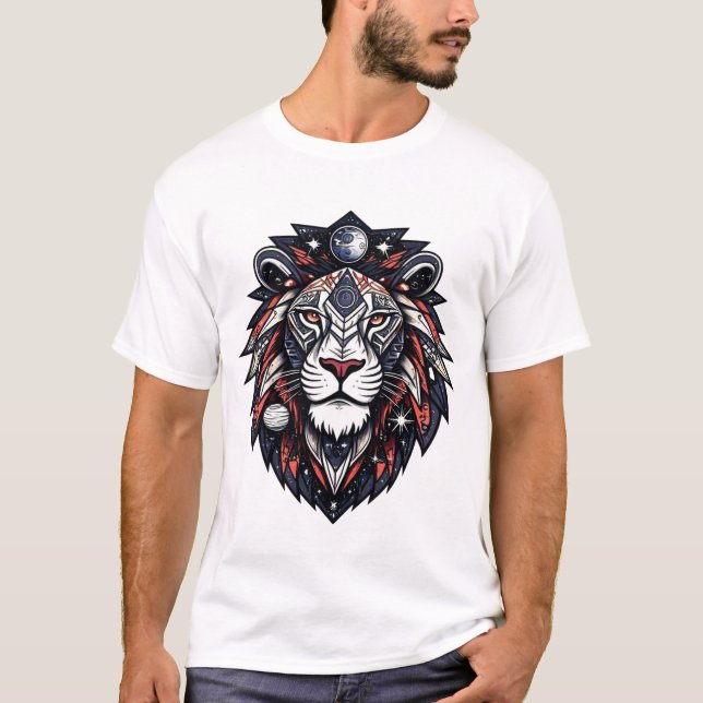 Camiseta T-Shirt do Lion Geométrico Cósmico (Frente)