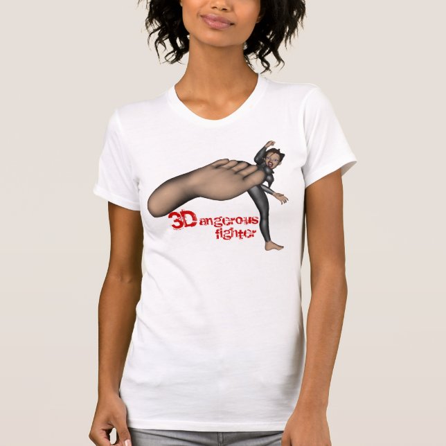 Camiseta T-shirt do lutador perigoso das senhoras 3D (Frente)