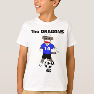 Camiseta T-shirt do macaco da peúga do futebol (azul) -