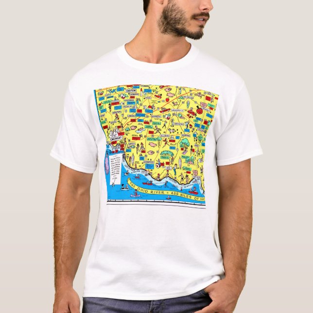 Camiseta T-shirt do mapa 1966 de Cincinnati retro, Ohio (Frente)